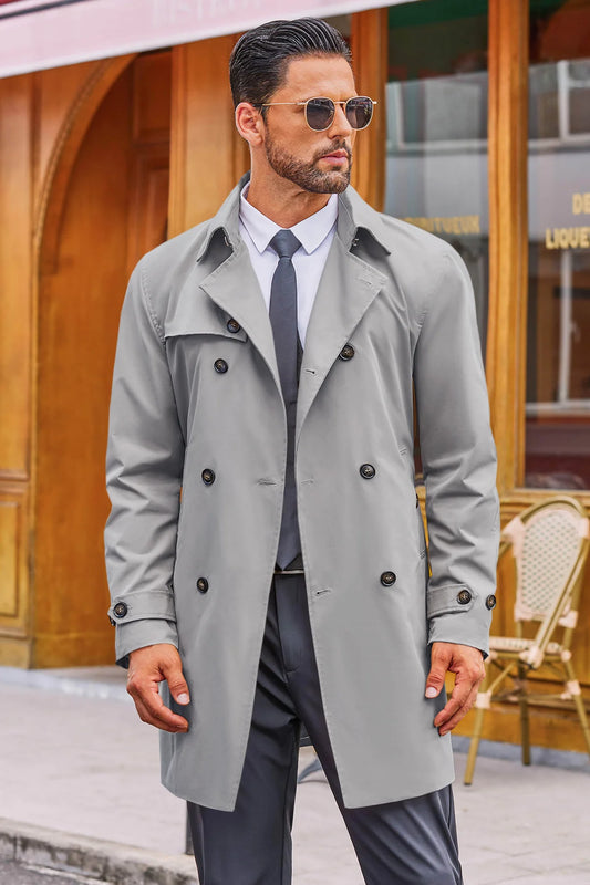 Runcati Light Grey Double Breasted Trench Coat