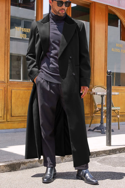 Runcati Mens Black Full Length Trench Coat