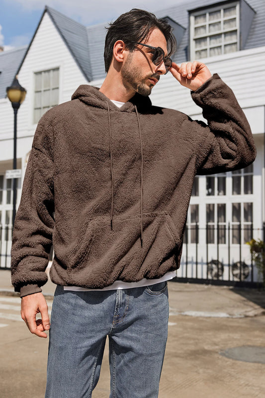 Runcati Mens Brown Sherpa Hoodies