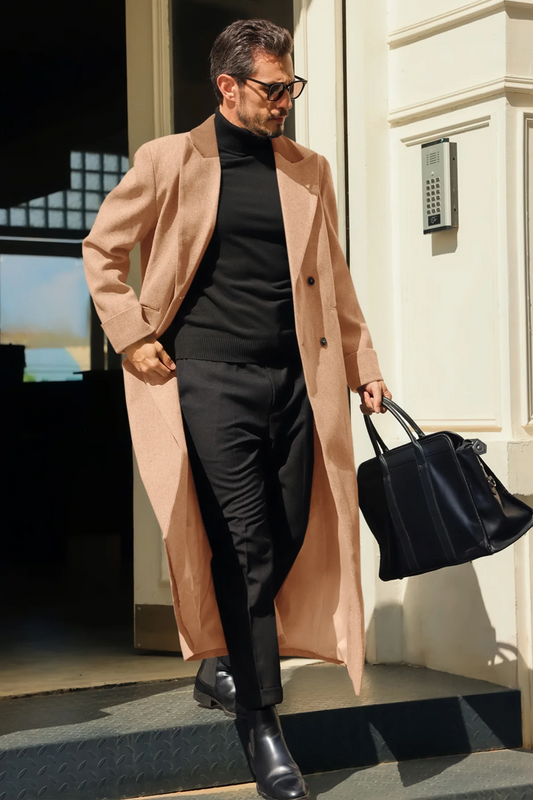Runcati Mens Khaki Full Length Trench Coat