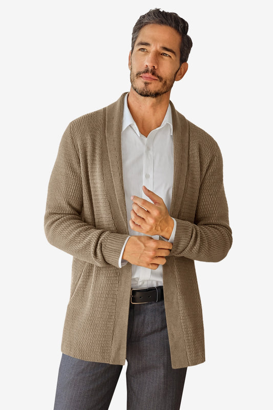 Runcati Mens Khaki Shawl Collar Long Cardigan Sweater