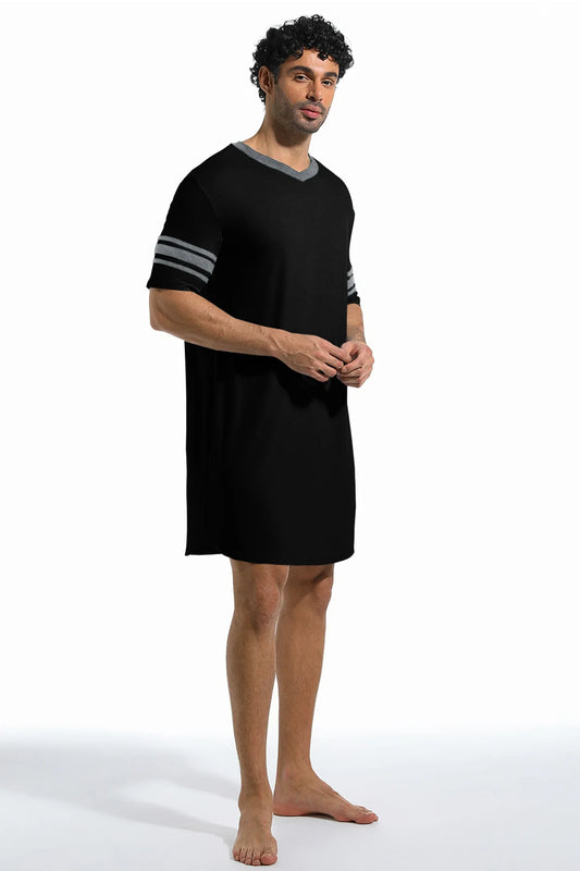 Runcati Mens Black  Short Sleeve Nightshirt