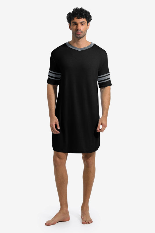 Runcati Mens Black  Short Sleeve Nightshirt