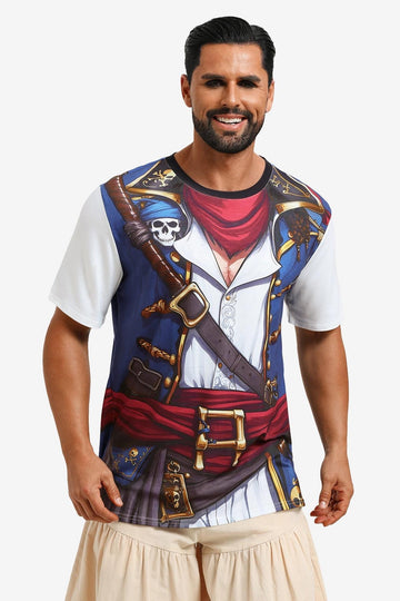 Runcati Mens Blue Pirate Captain T-Shirts