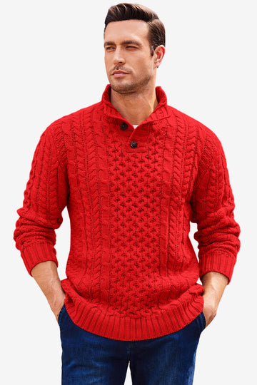 Runcati Red Stand Collar Pullover Sweater