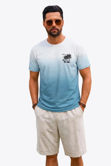 Runcati Mens Blue Grey Gradient Print Tee