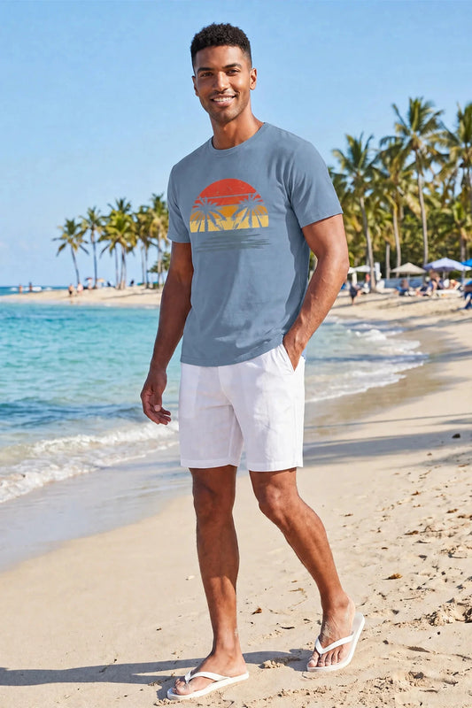 Runcati Mens Blue Grey Palm Graphic Tee