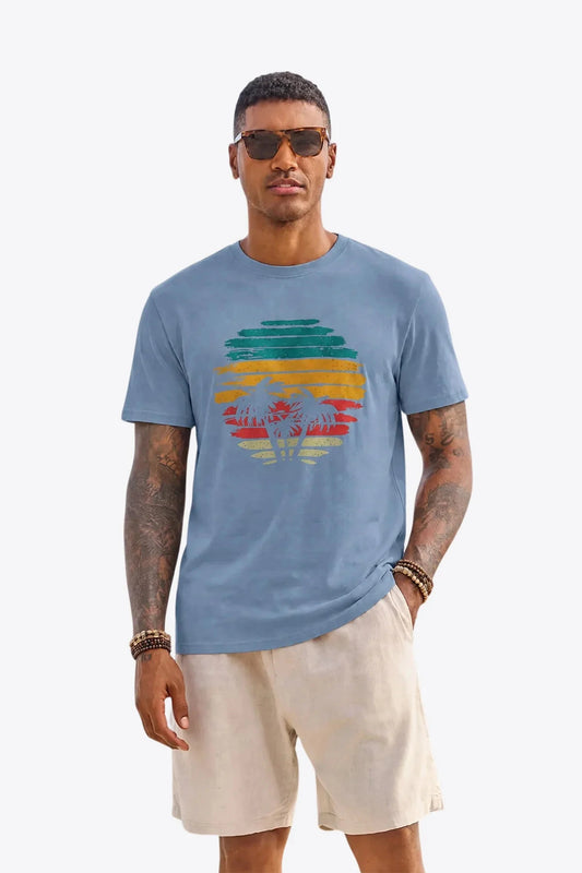 Runcati Mens Blue Sunset Palm Tee