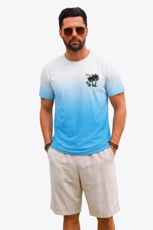 Runcati Mens Blue Gradient Print Tee