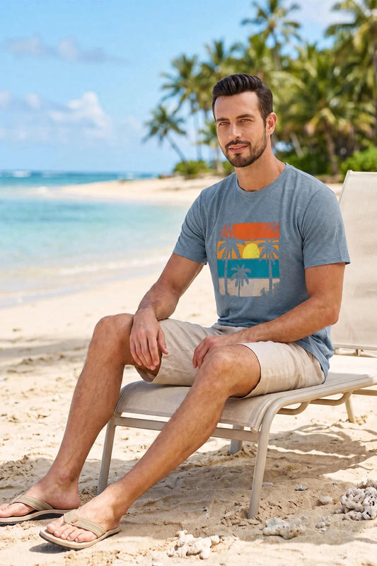 Runcati Mens Blue Grey Vacation Graphic Tee