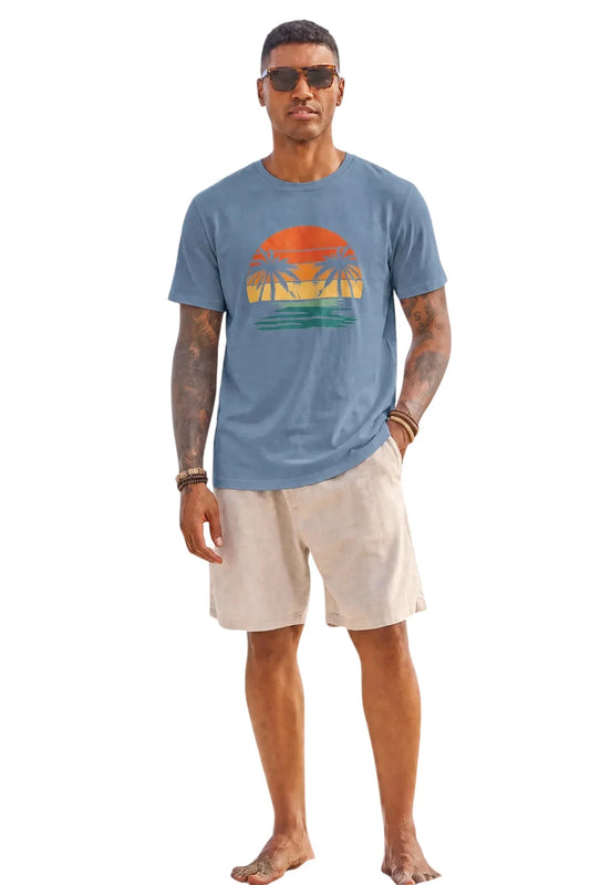 Runcati Mens Blue Grey Palm Graphic Tee