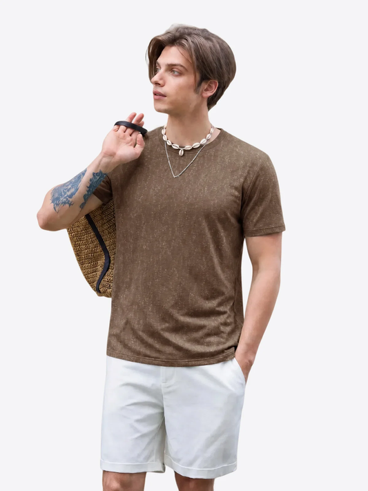 Runcati Mens Brown Acid Wash Tee