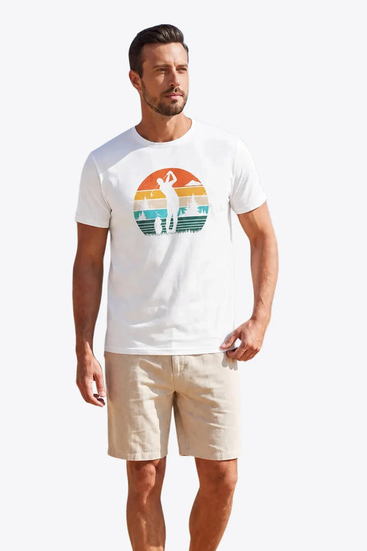 Runcati Mens White Golf Tree Tee