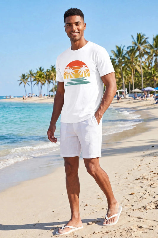 Runcati Mens White Palm Graphic Tee