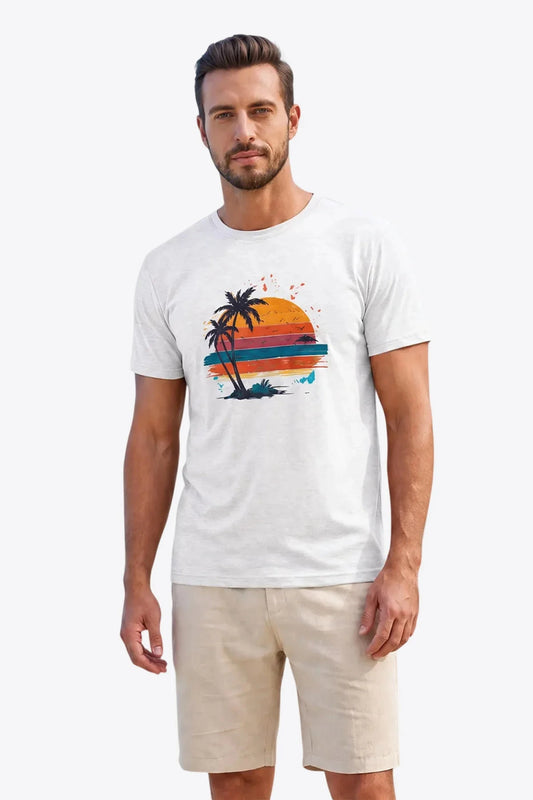 Runcati Mens White Tropical Graphic Tee