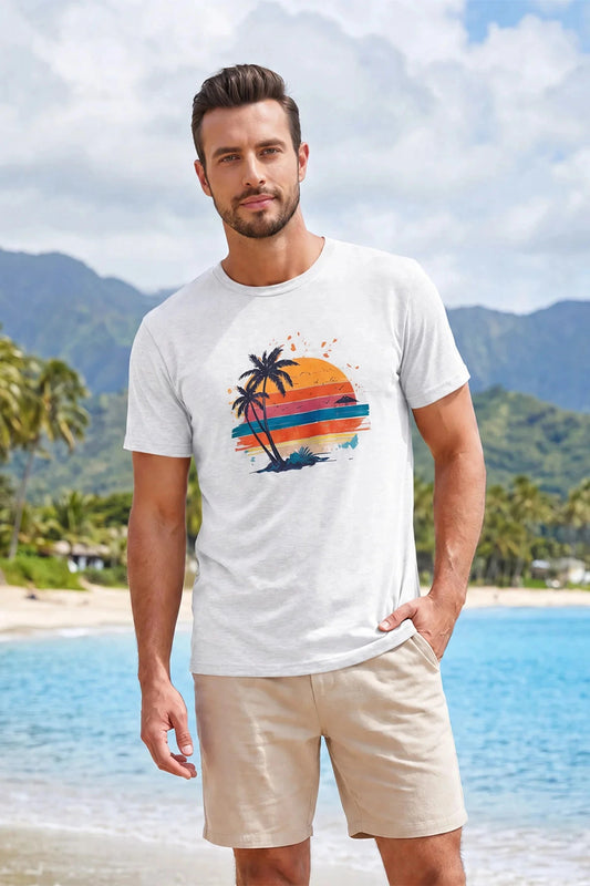 Runcati Mens White Tropical Graphic Tee