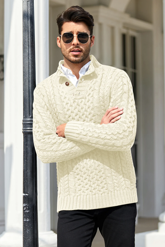 Runcati White Stand Collar Pullover Sweater