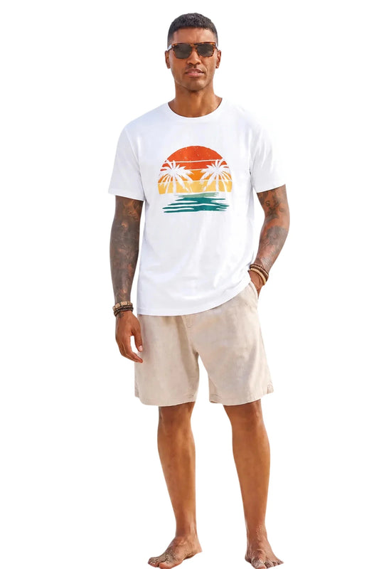 Runcati Mens White Palm Graphic Tee