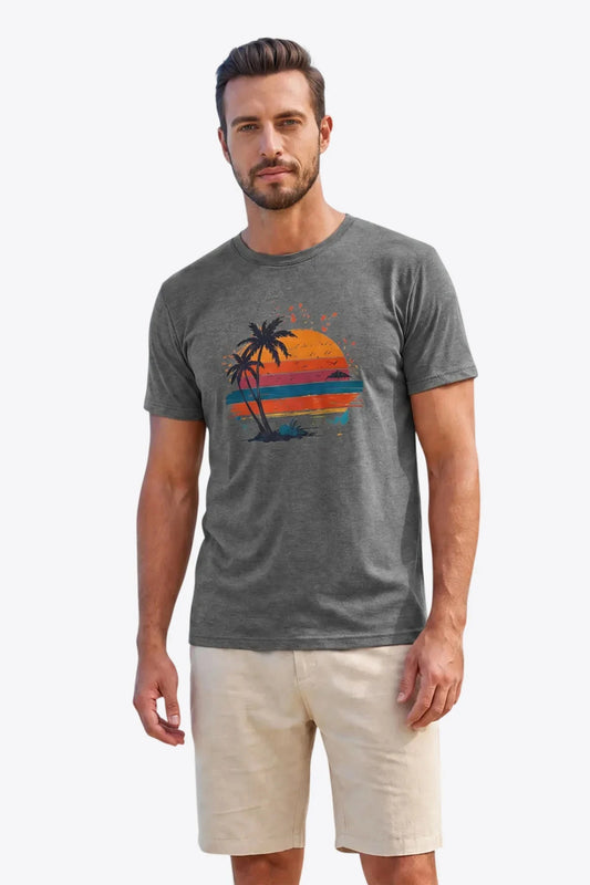 Runcati Mens Gray Palm Print T-Shirt