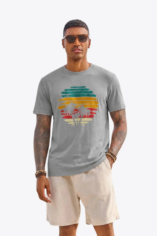 Runcati Mens Gray Sunset Palm Tee