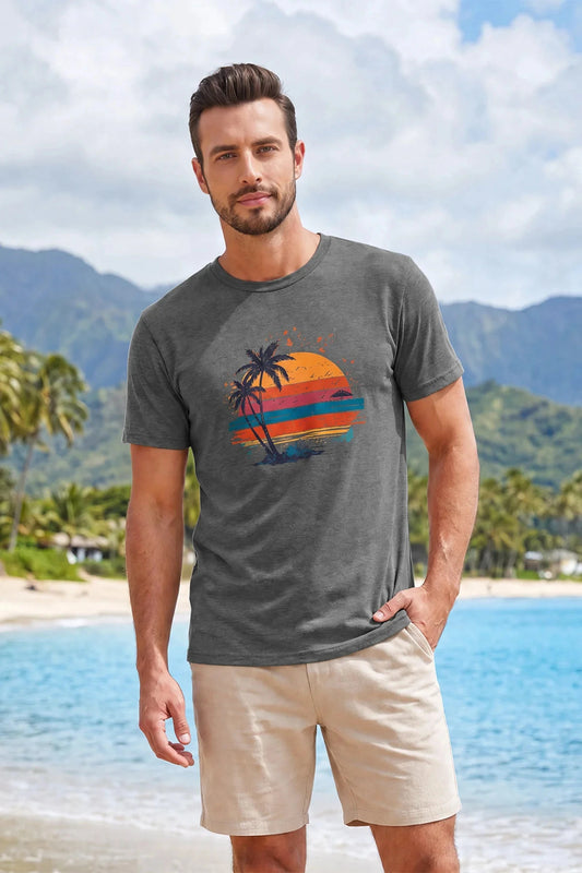 Runcati Mens Gray Palm Print T-Shirt