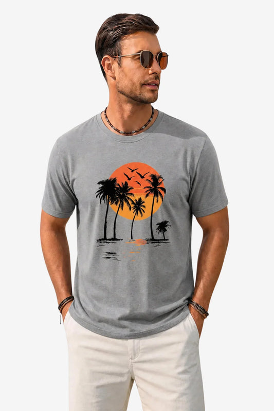 Runcati Mens Grey Island Graphic Tee