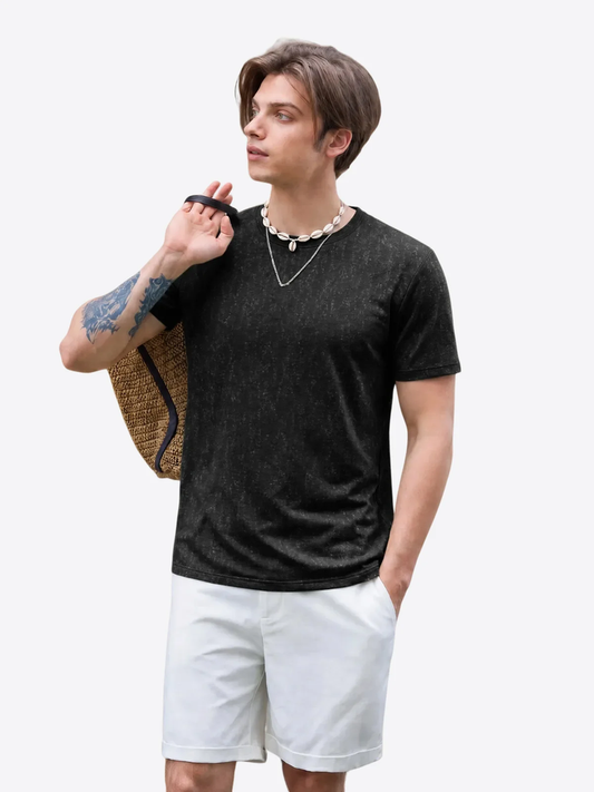 Runcati Mens Black Acid Wash Tee