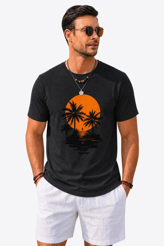 Runcati Mens Black Coastal Graphic Tee