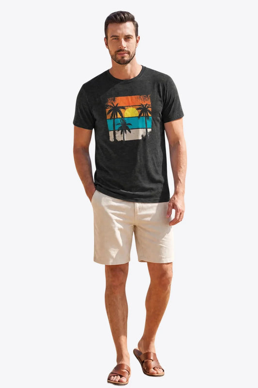 Runcati Mens Black Vacation Graphic Tee