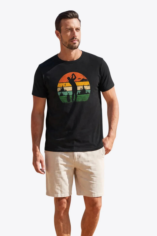 Runcati Mens Black Golf Tree Tee
