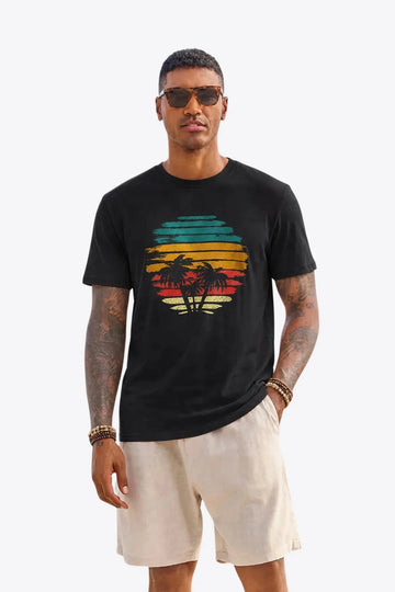 Runcati Mens Black Sunset Palm Tee