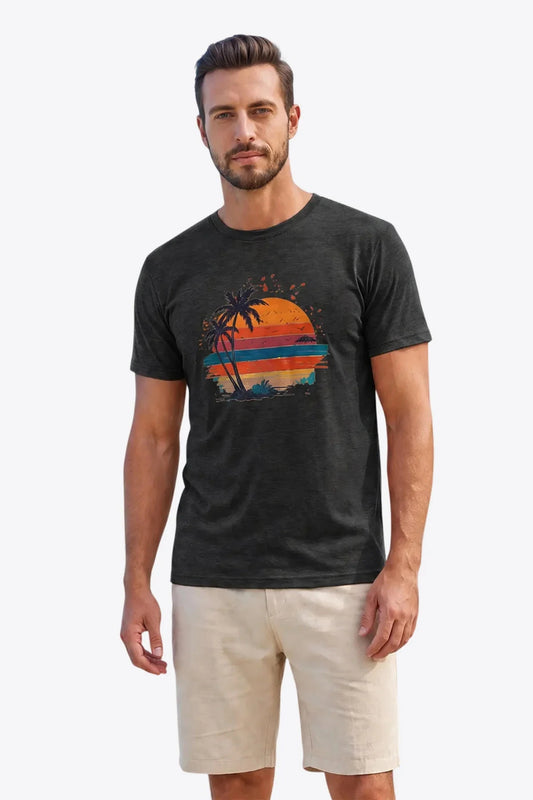Runcati Mens Black Sunset Graphic Tee