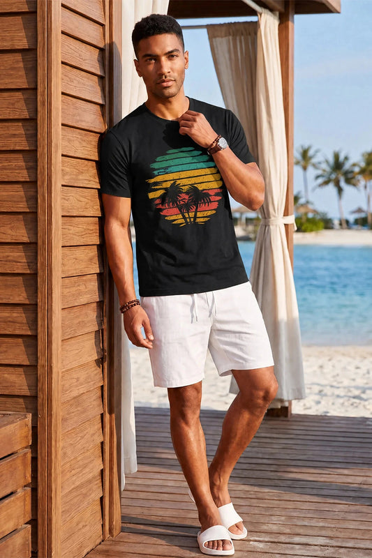 Runcati Mens Black Sunset Palm Tee