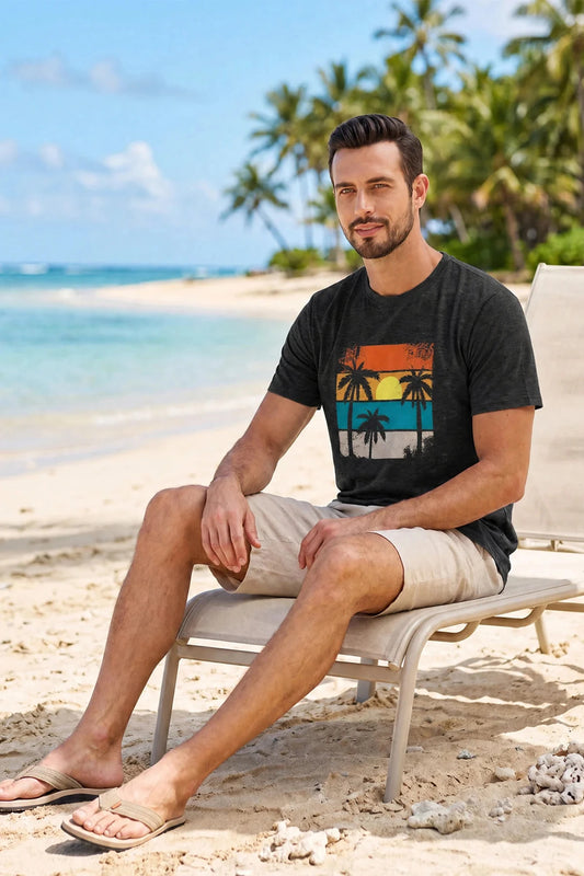 Runcati Mens Black Vacation Graphic Tee