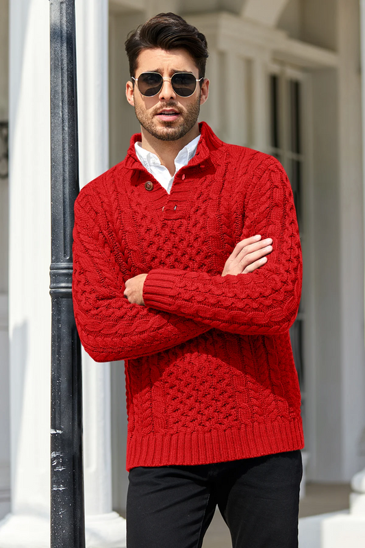 Runcati Red Stand Collar Pullover Sweater