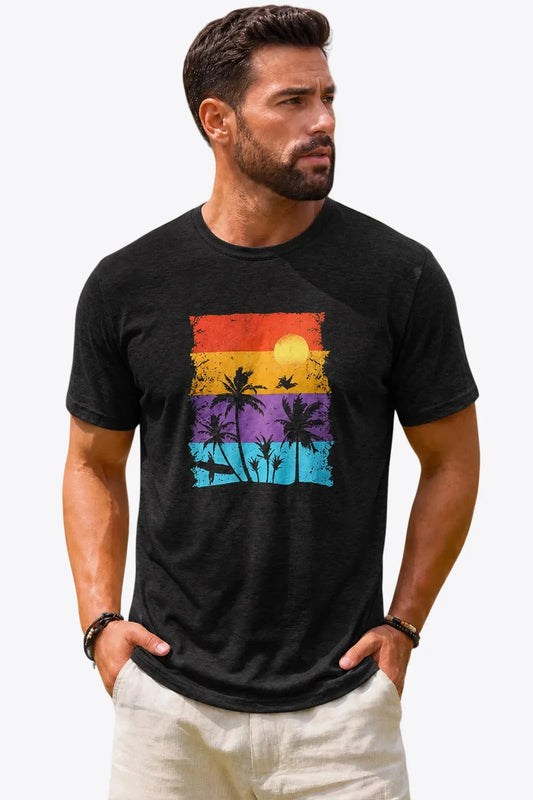 Runcati Mens Black Luau Graphic Tee
