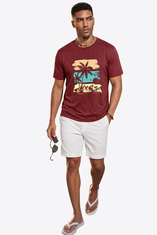 Runcati Mens Burgundy Mountain Graphic Tee