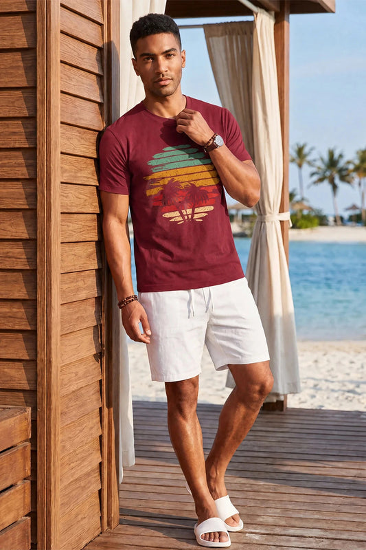 Runcati Mens Burgundy Sunset Palm Tee