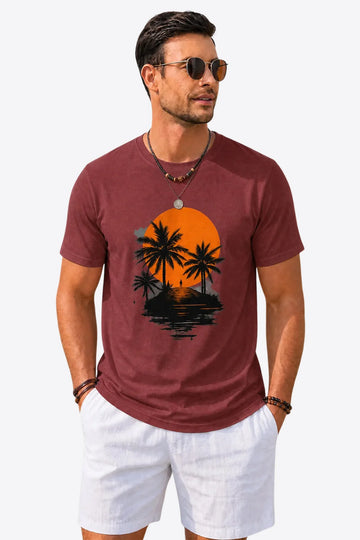 Runcati Mens Burgundy Coastal Graphic Tee