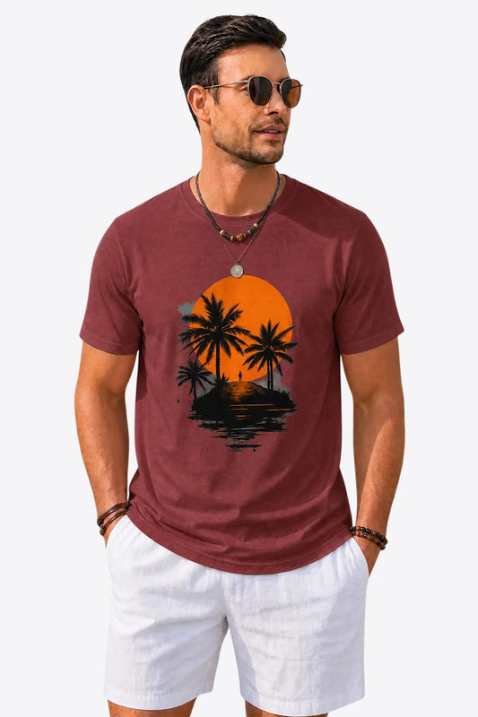 Runcati Mens Burgundy Coastal Graphic Tee