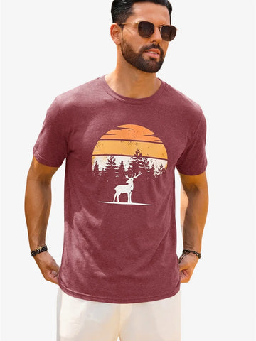 Runcati Mens Burgundy Nature Sunset Tee