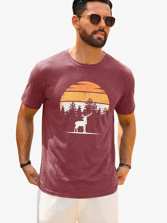 Runcati Mens Burgundy Nature Sunset Tee