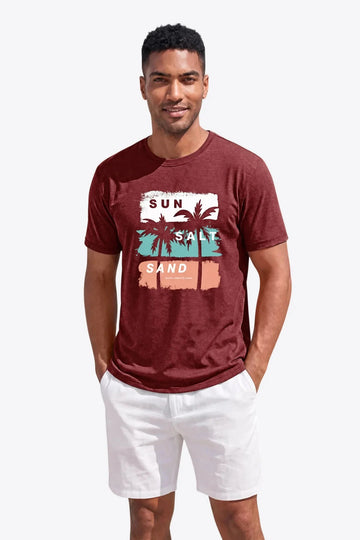 Runcati Mens Burgundy Island Graphic Tee