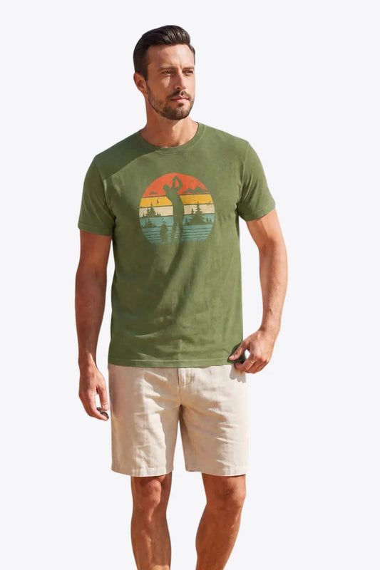 Runcati Mens Army Green Golf Tree Tee