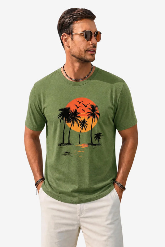 Runcati Mens Army Green Island Graphic Tee