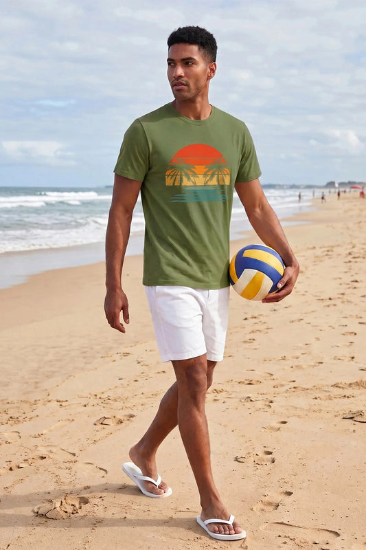 Runcati Mens Army Green Palm Graphic Tee