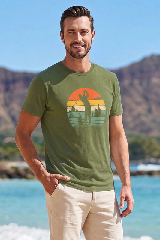 Runcati Mens Army Green Golf Tree Tee