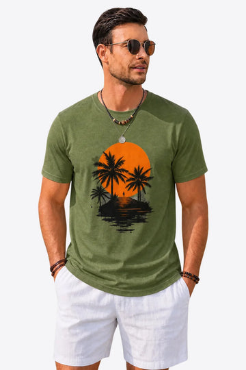 Runcati Mens Army Green Coastal Graphic Tee