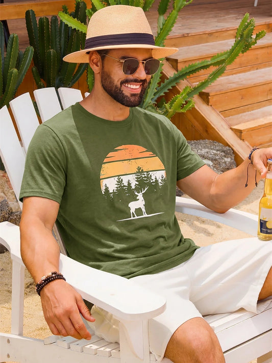 Runcati Mens Army Green Nature Sunset Tee