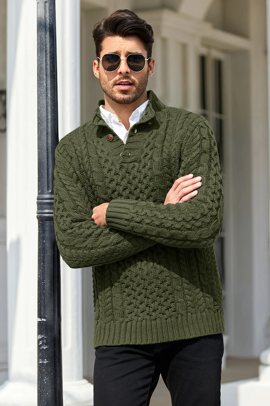 Runcati Green Stand Collar Pullover Sweater